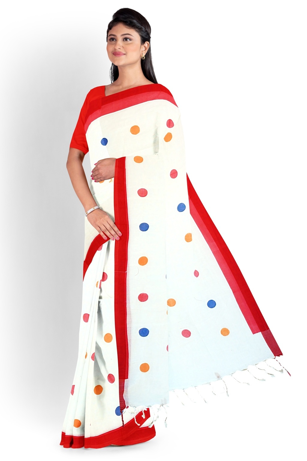 White Pure Cotton Tip Hand Loom Saree (1299)